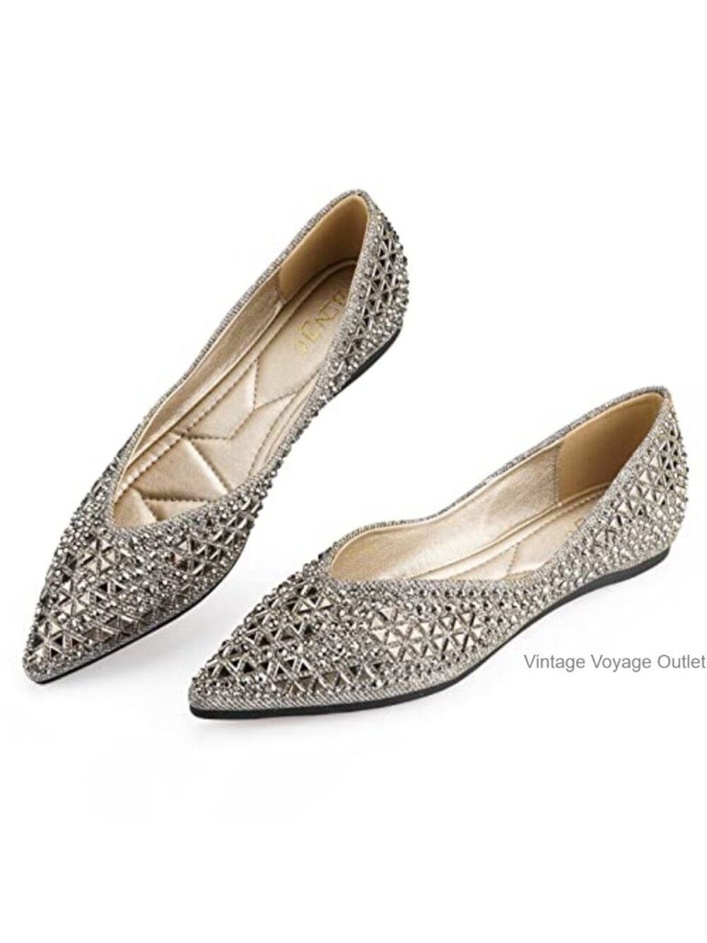 Rhinestone Pointed Toe Ballet Flats with Memory Foam Insole